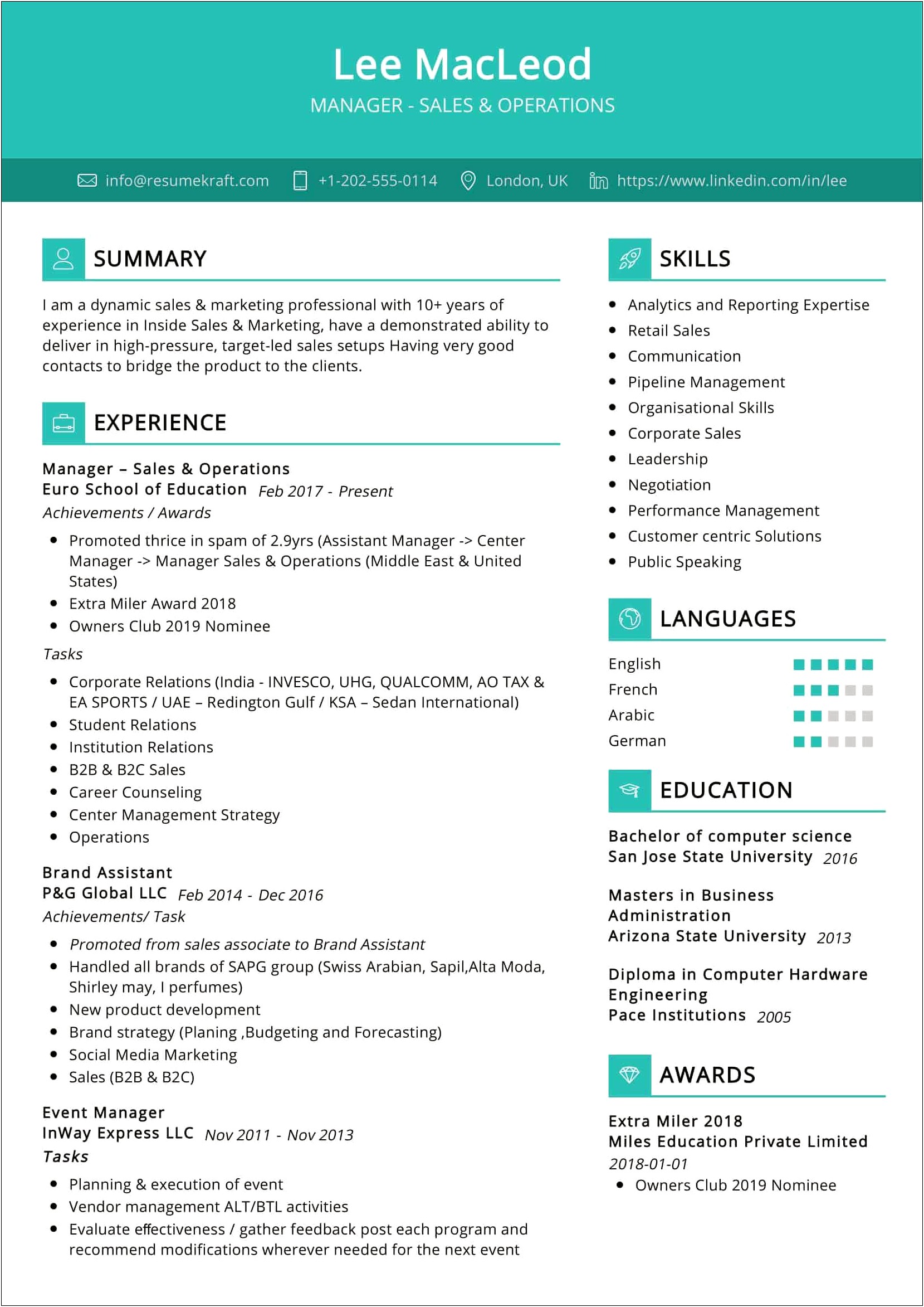 Sample Of Sales Resume Summary