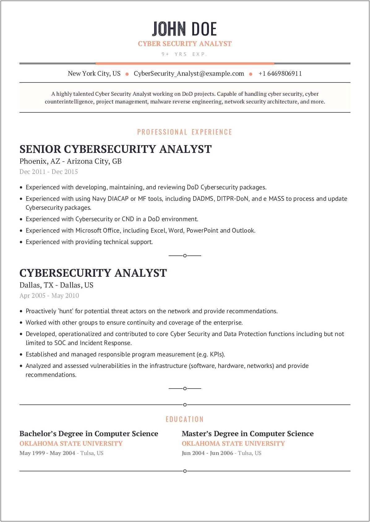 Sample Of Security Analyst Resume
