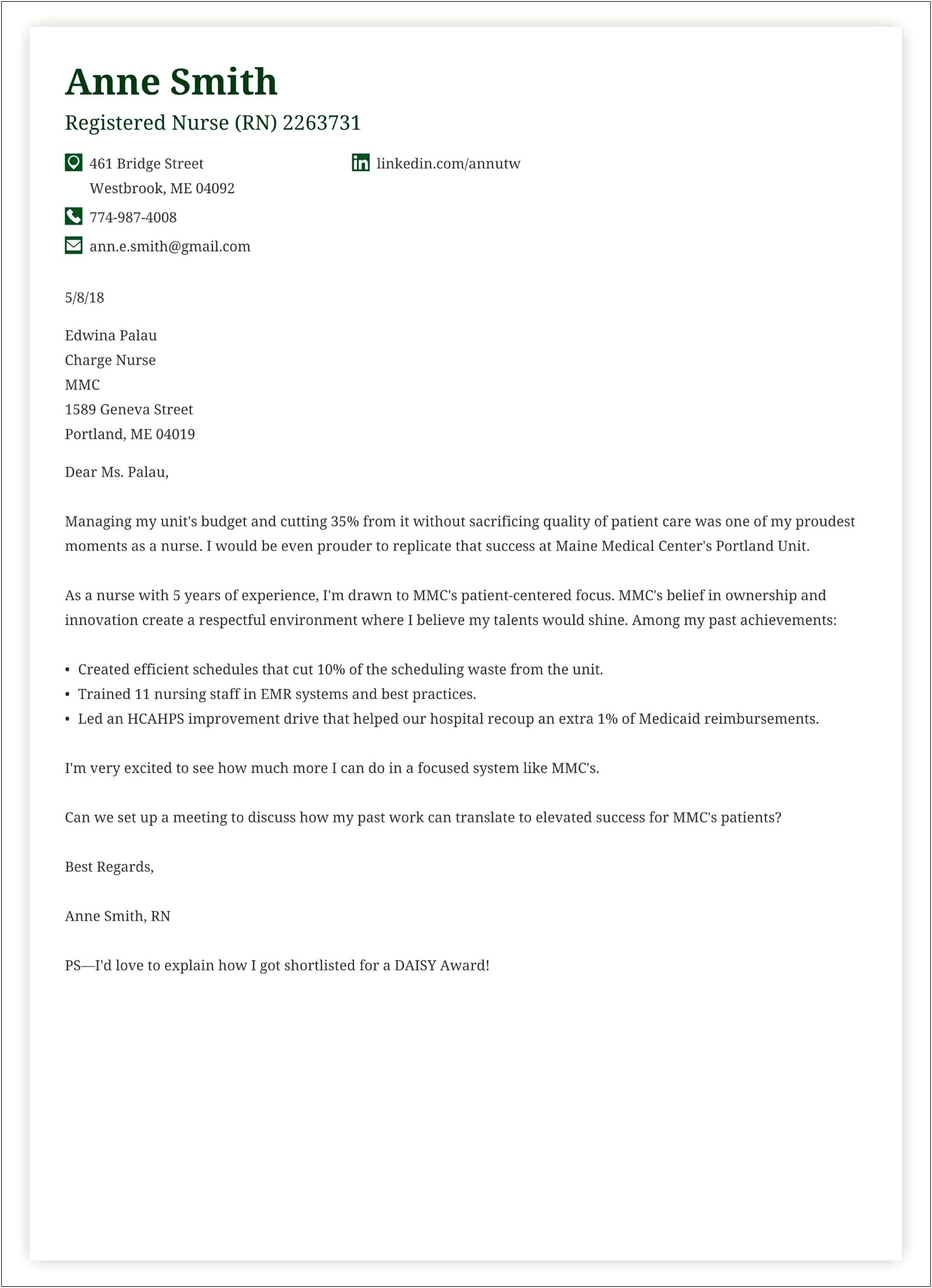 Sample Of Simple Resume Cover Letter