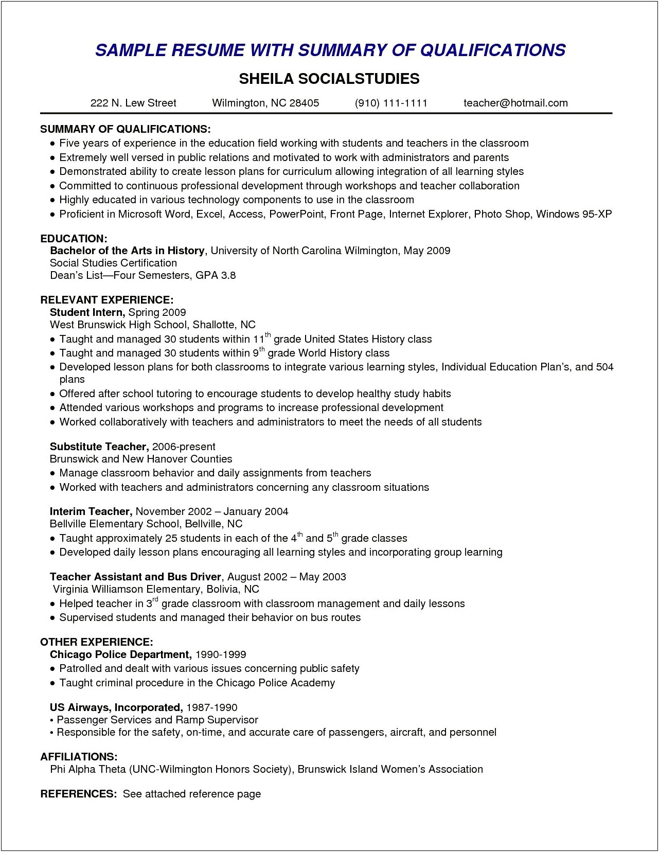 Sample Of Summary Of Skills For A Resume