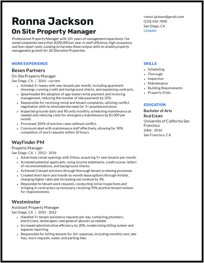 Sample Of Training Manager Property Management Resume