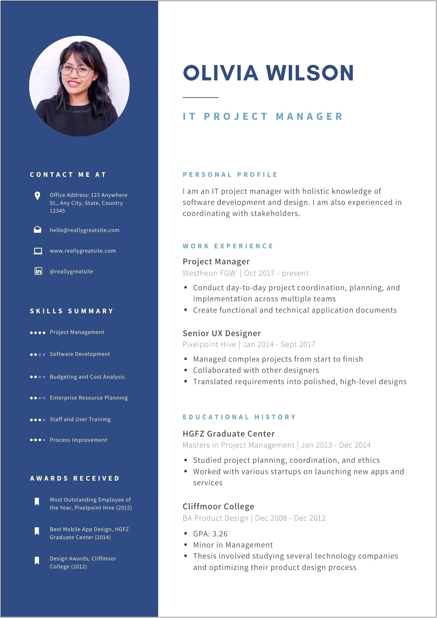 Sample One Page Resume For Mba Application