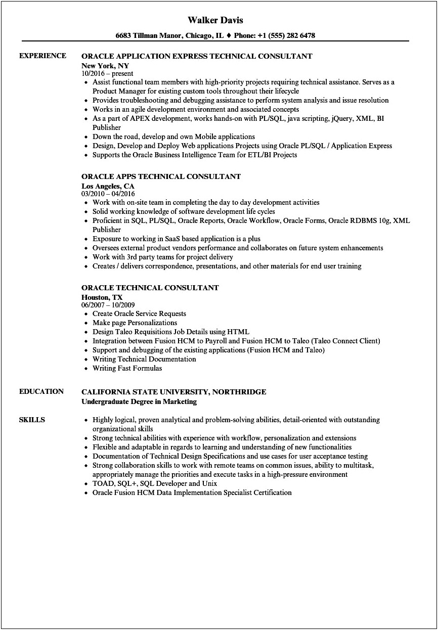 Sample Oracle Application Techno Functional Consultant Resume