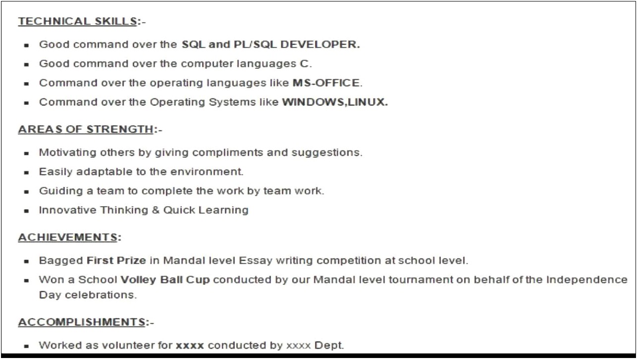 Sample Oracle Pl Sql Developer Resume
