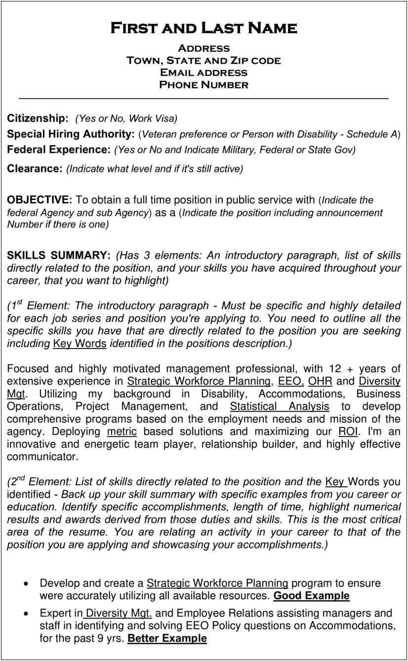 Sample Outline Format Federal Resume