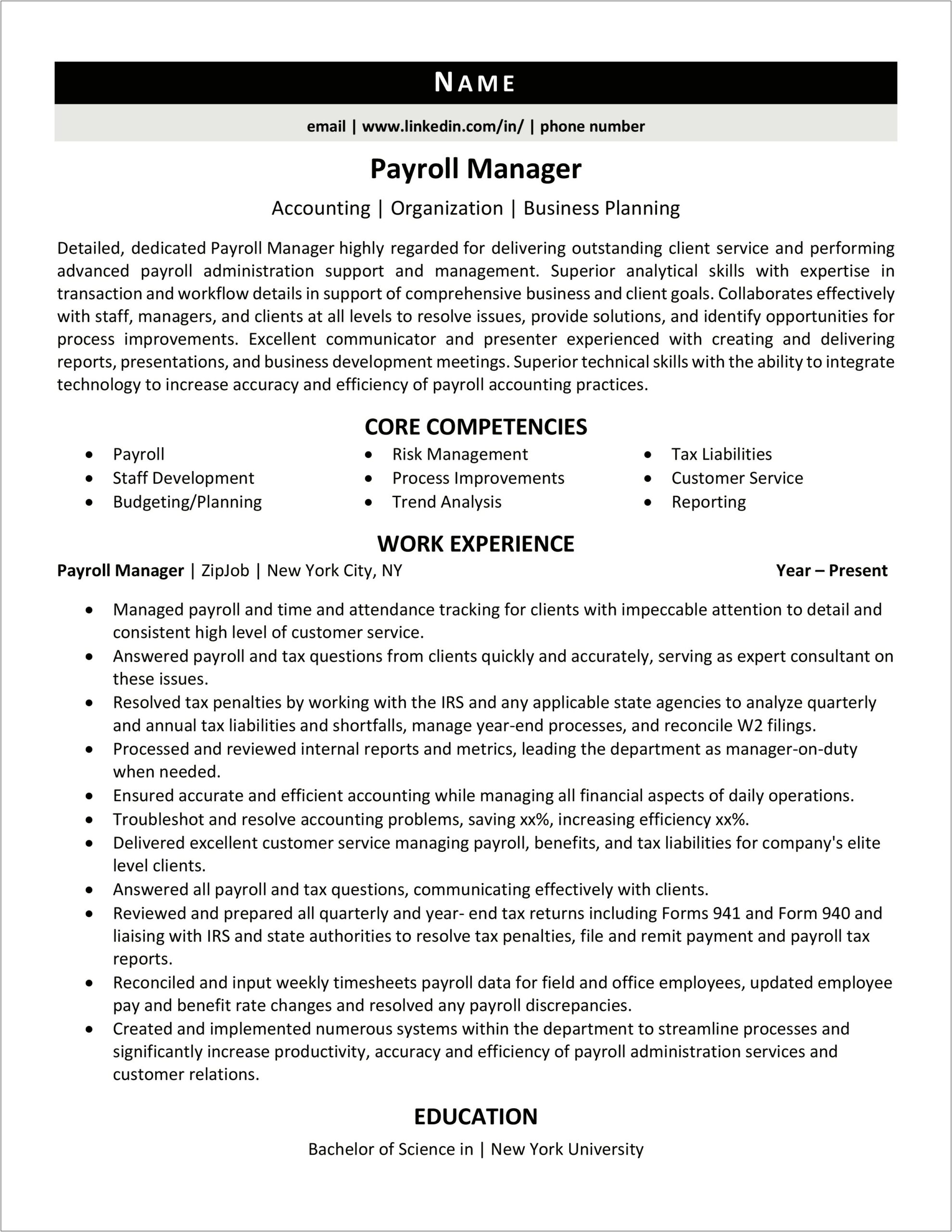 Sample Payroll Manager Resume 3