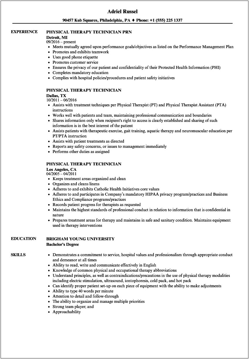 Sample Pediatric Physical Therapy Resume