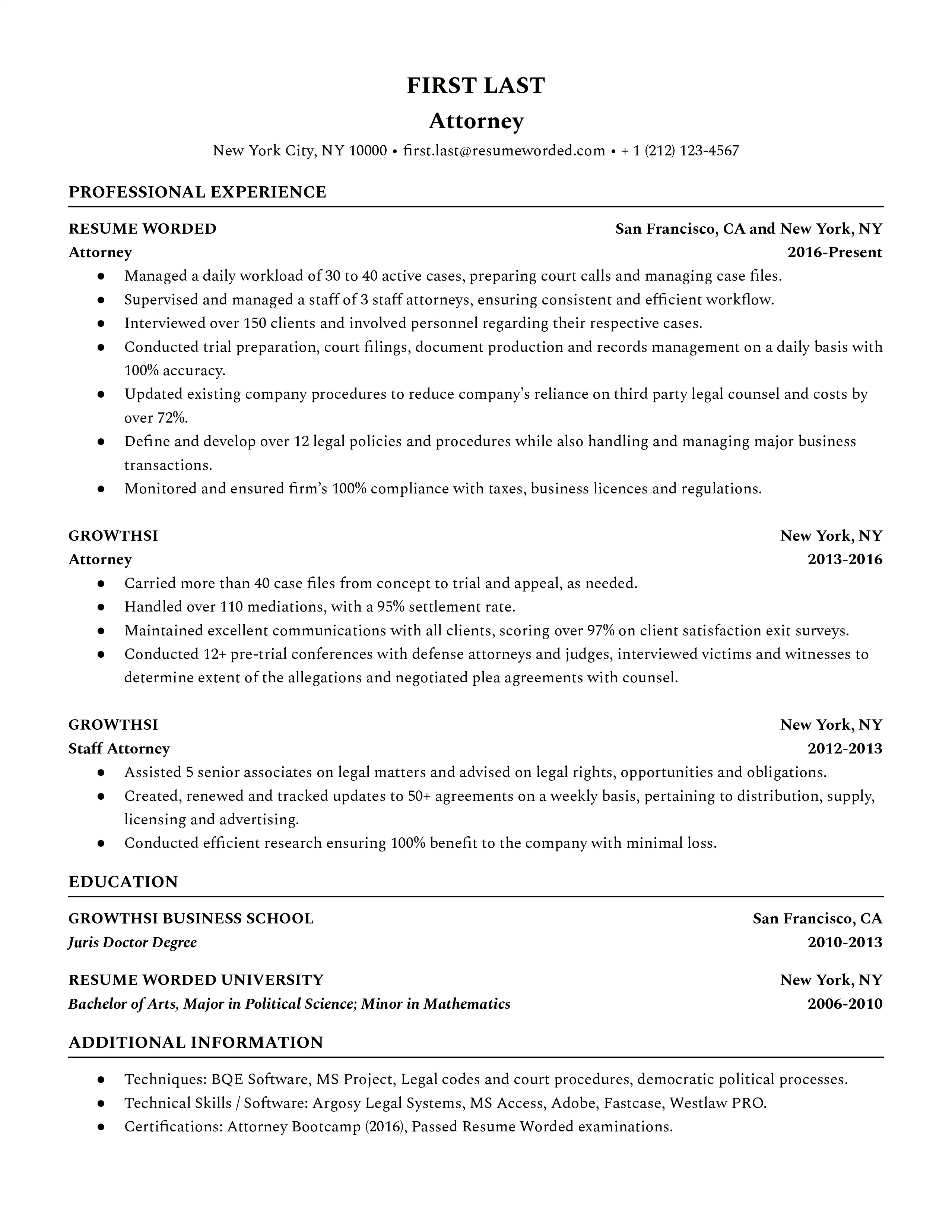 Sample Personal Injury Resume Courtroom