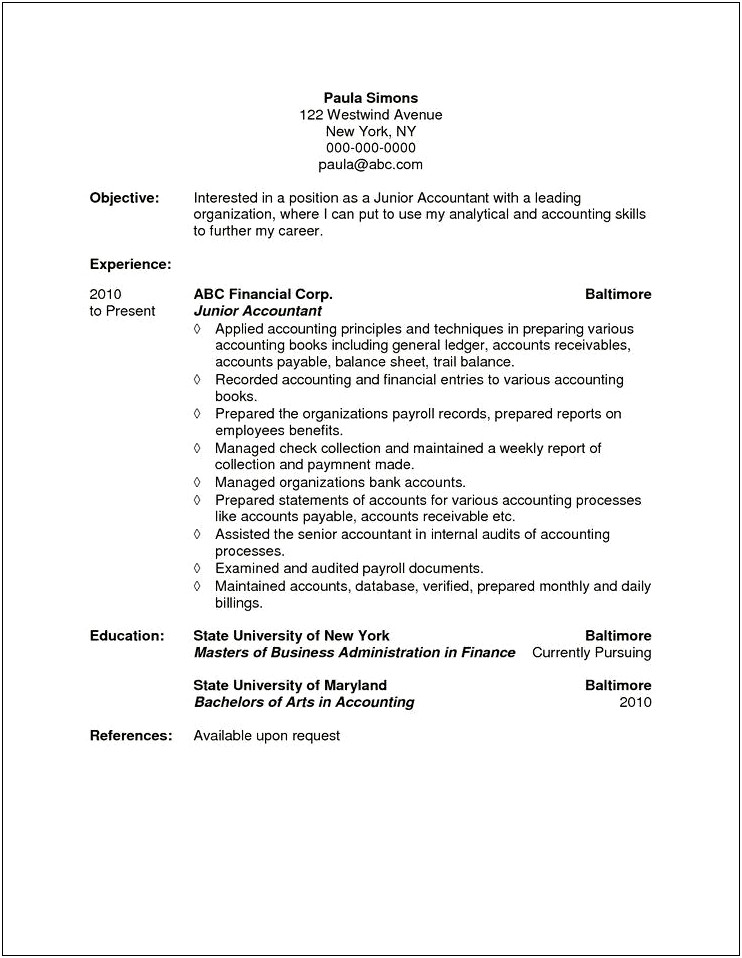 Sample Personal Objectives For Resumes