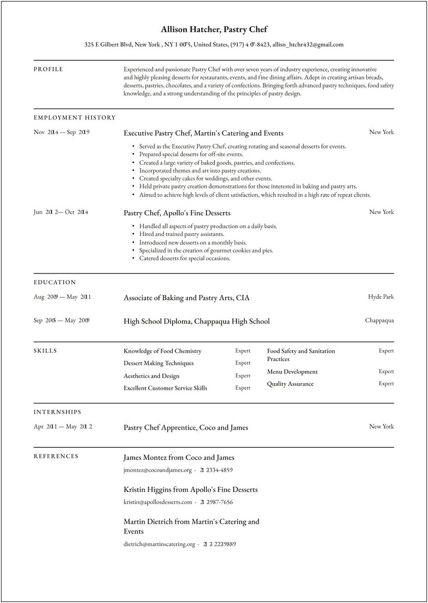 Sample Personal Summary For Chef Resume