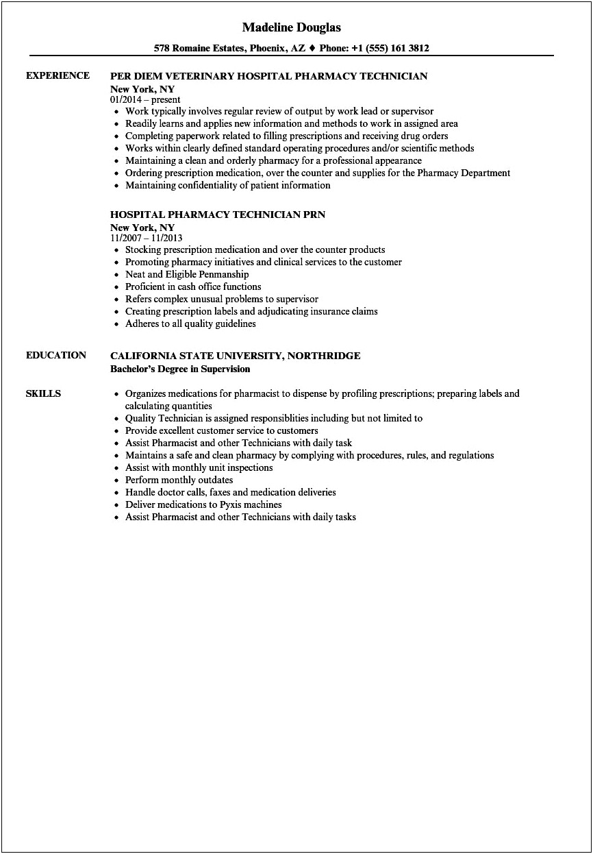 Sample Pharmacy Technician Resume Objective