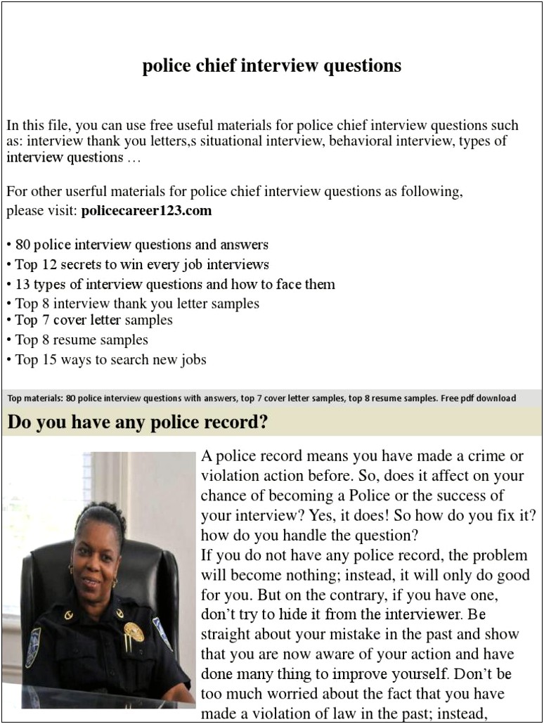 Sample Police Chief Resume Cover Letter