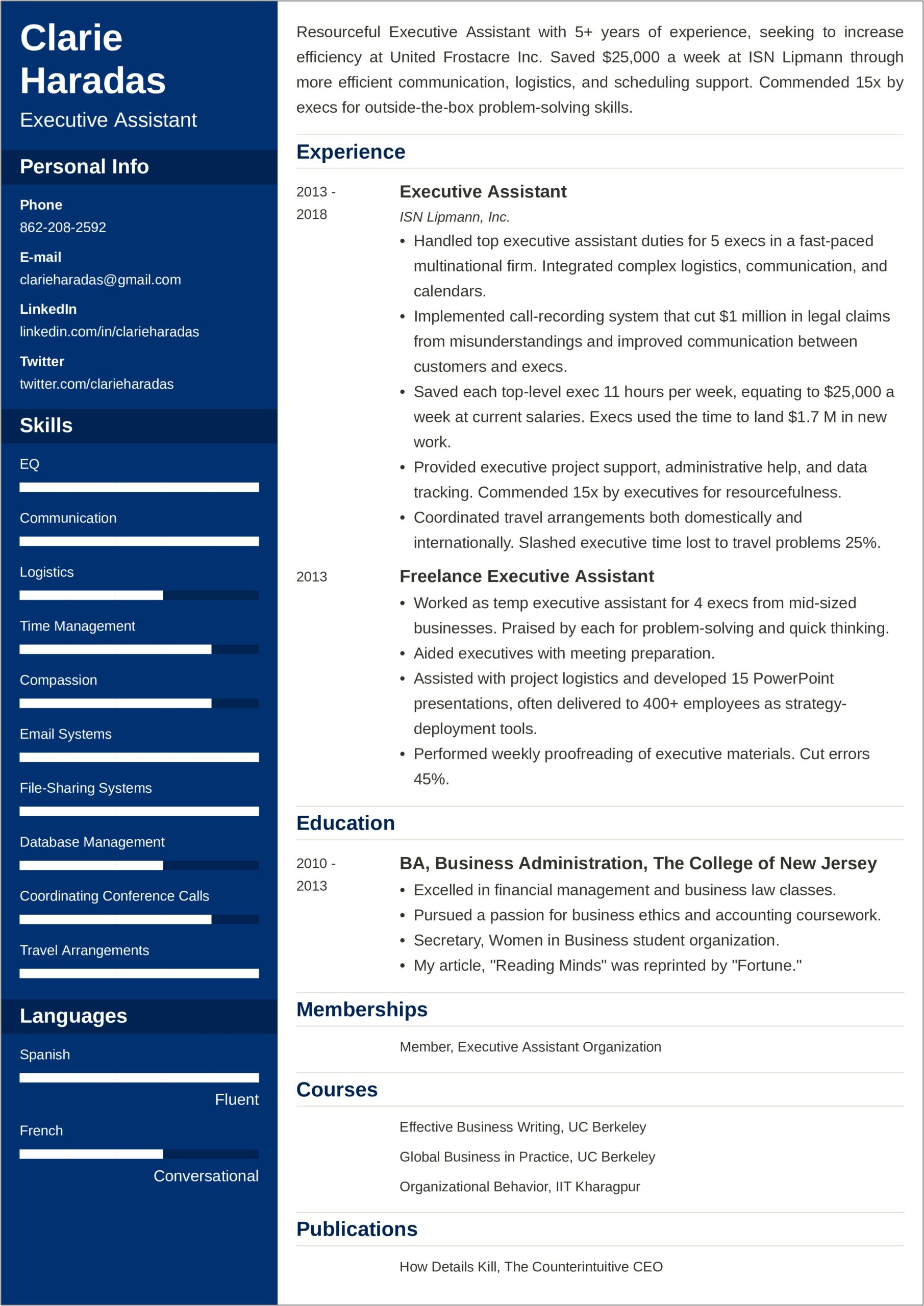 Sample Professional Profile For Resume