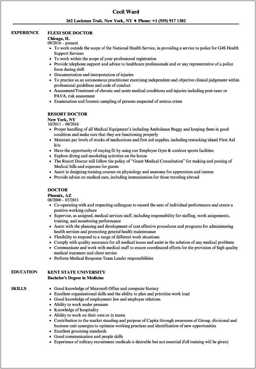 Sample Professional Resume For Doctor
