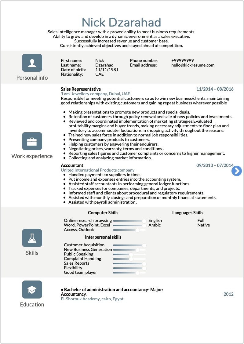 Sample Profile For Resume Sales