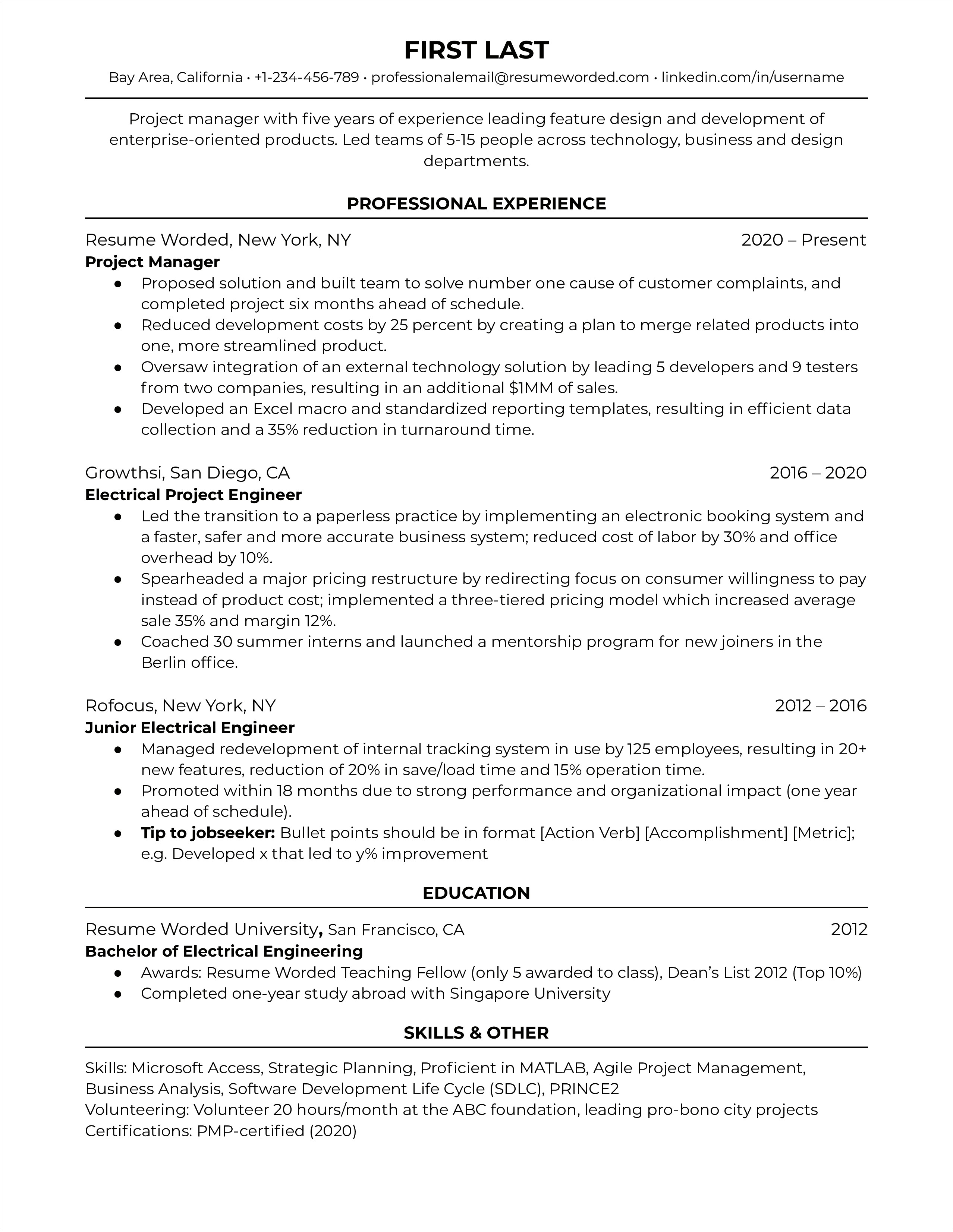 Sample Project Management Associate Resume