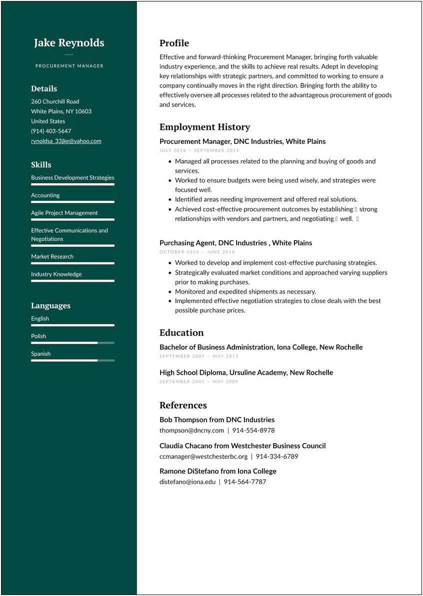 Sample Purchasing Agent Resume Objective