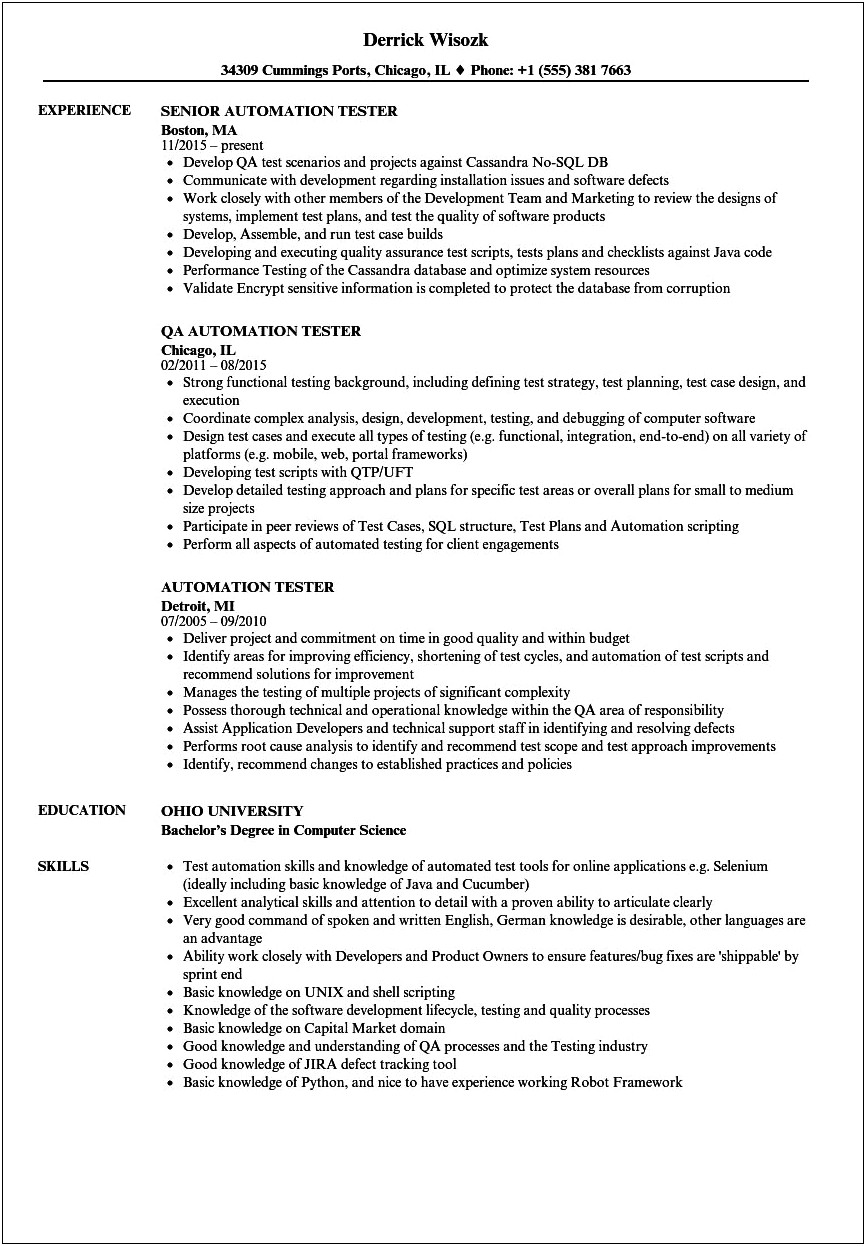 Sample Qa Tester Resume For Banking Domain Indeed