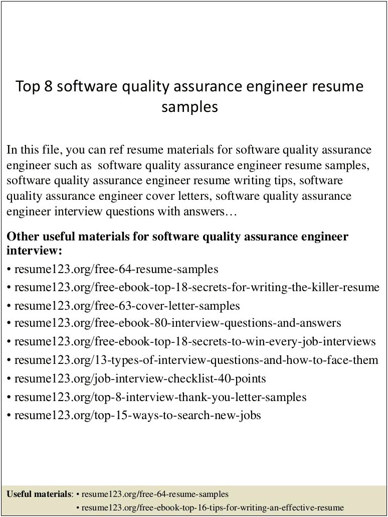 Sample Quality Control Engineer Resume