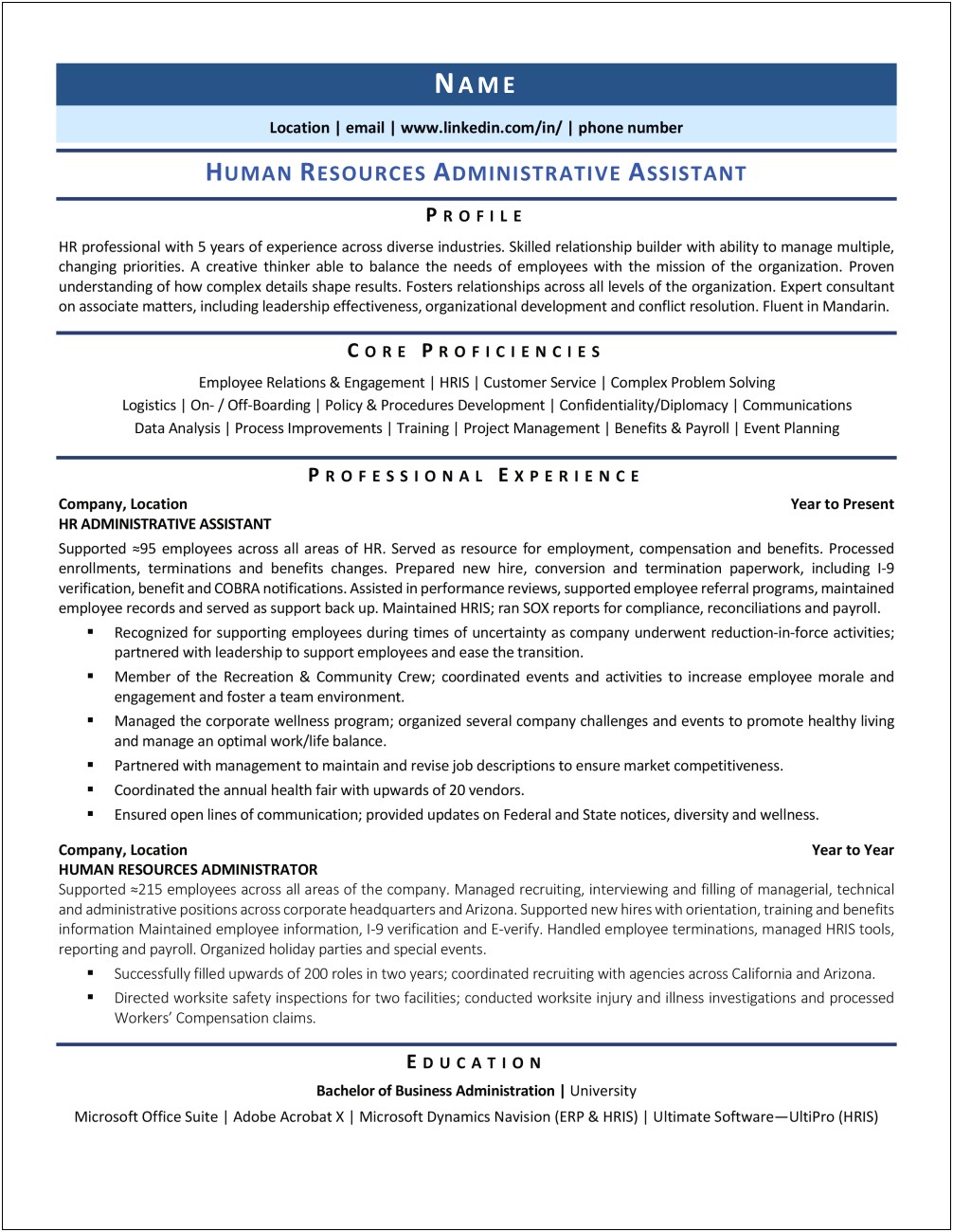 Sample Resume Administrative Assistant Human Resources