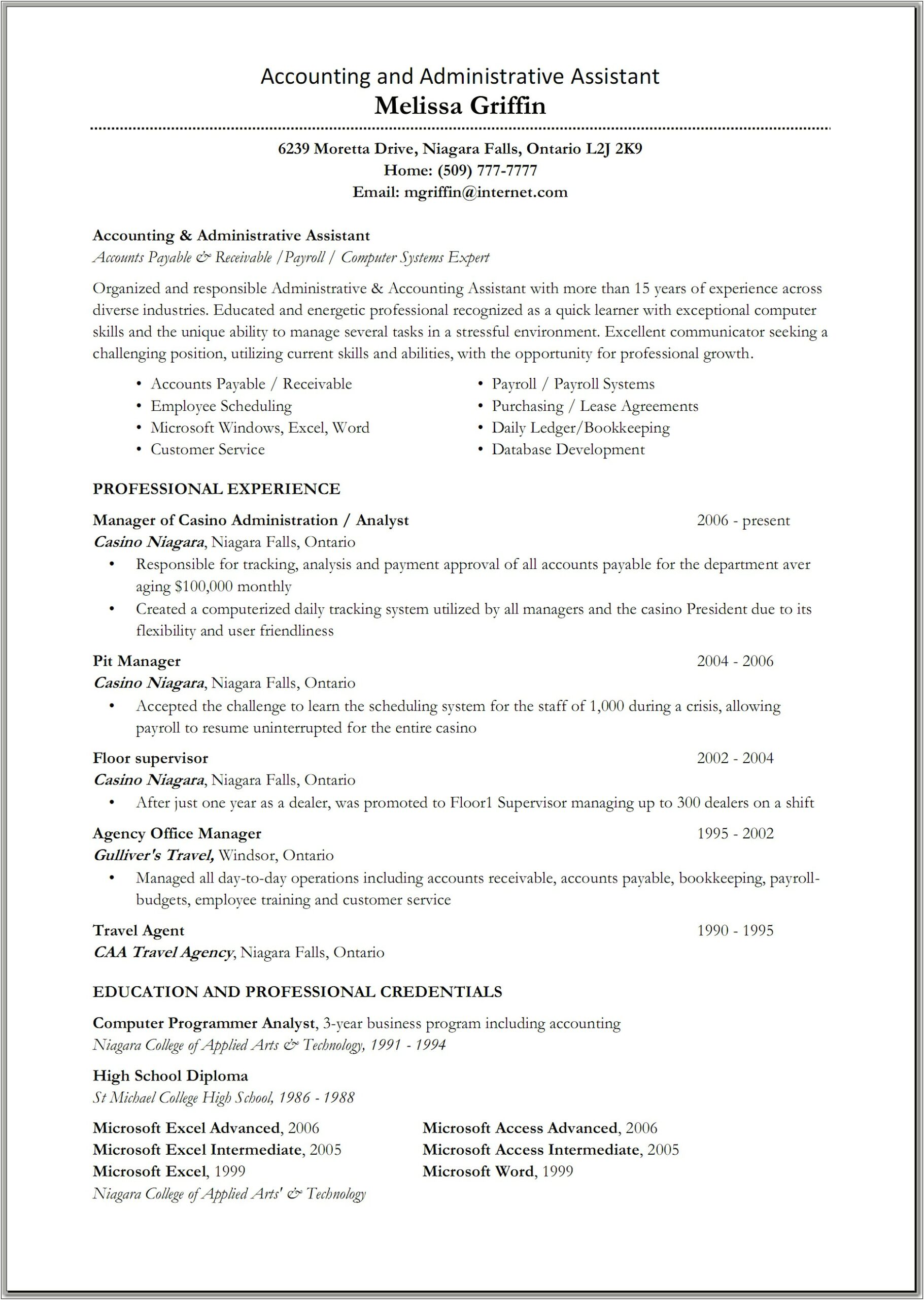 Sample Resume Administrative Assistant School