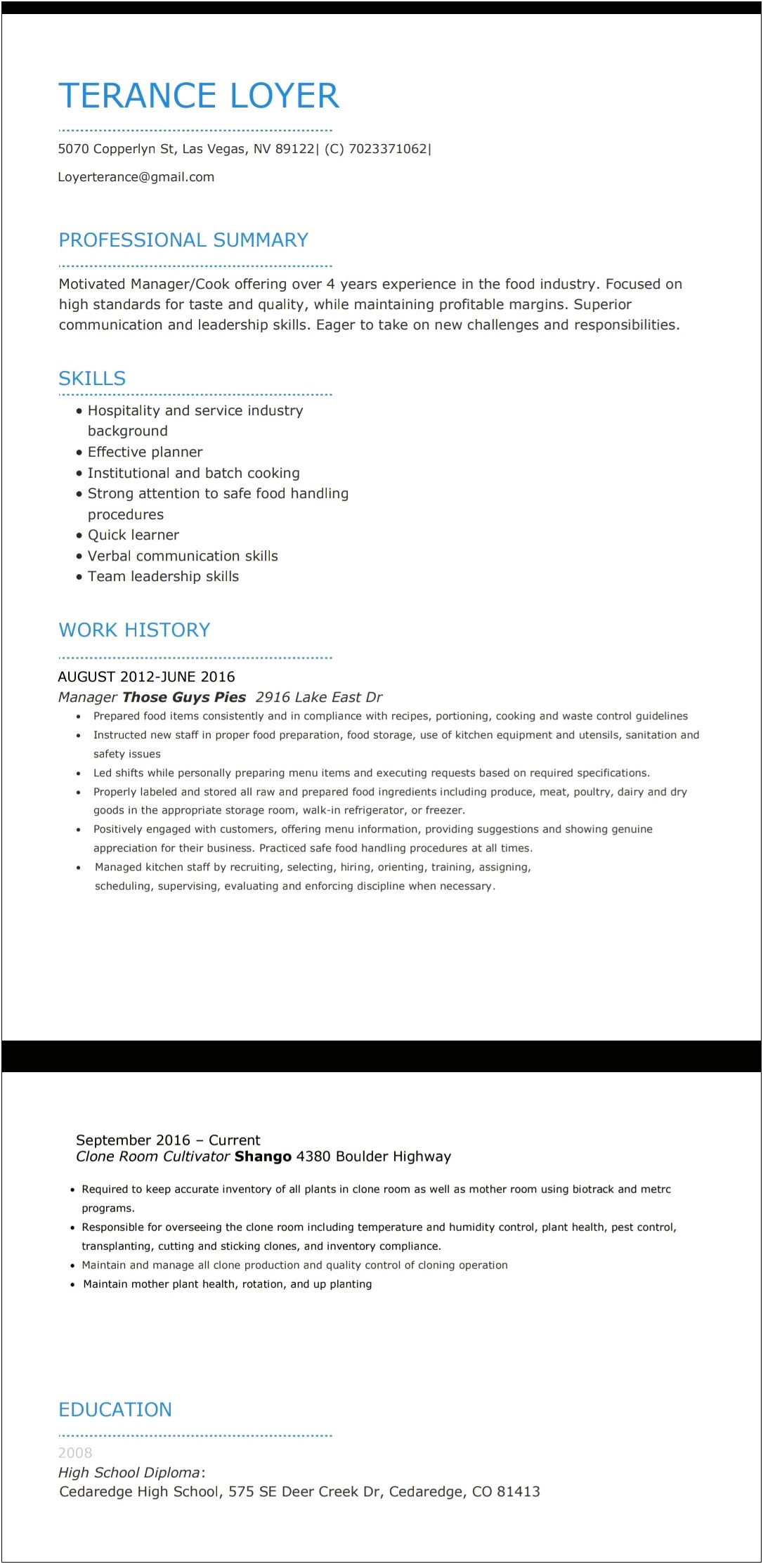 Sample Resume And Cover Letter Cannabis