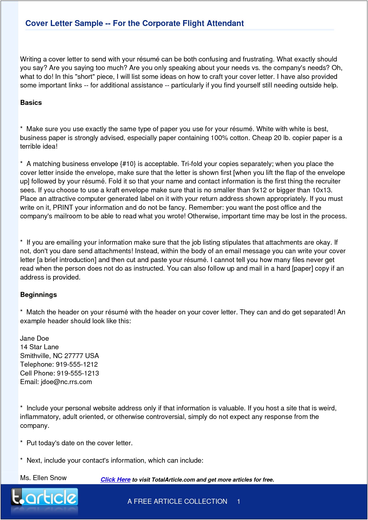 Sample Resume And Cover Letter For Flight Attendant