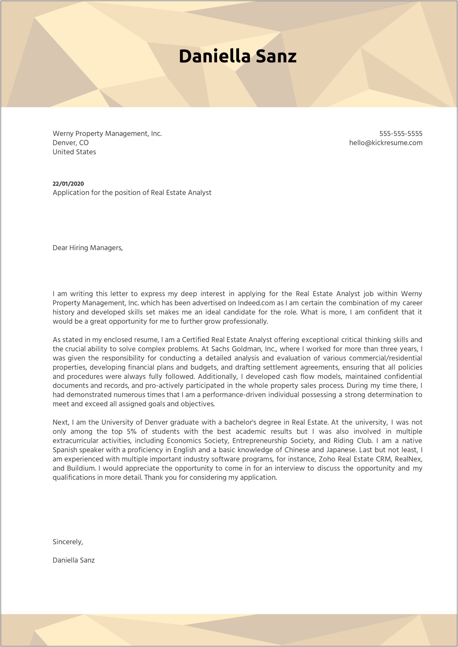 Sample Resume And Cover Letter For Property Manager