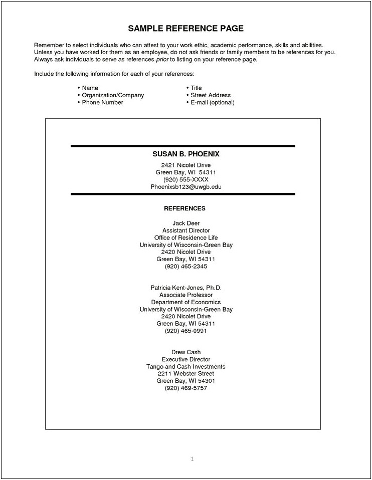 Sample Resume And Place For References Available