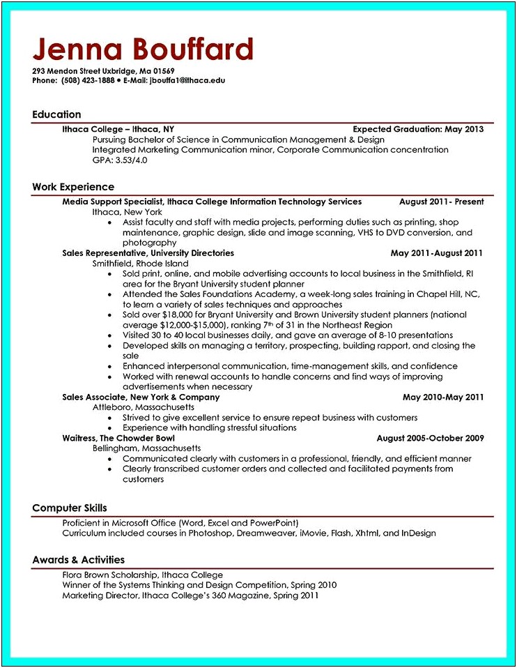 Sample Resume Anticipated Graduation Date