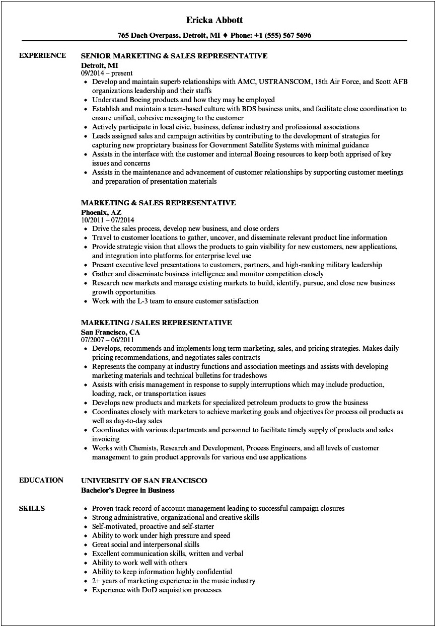 Sample Resume As Sales Consultant
