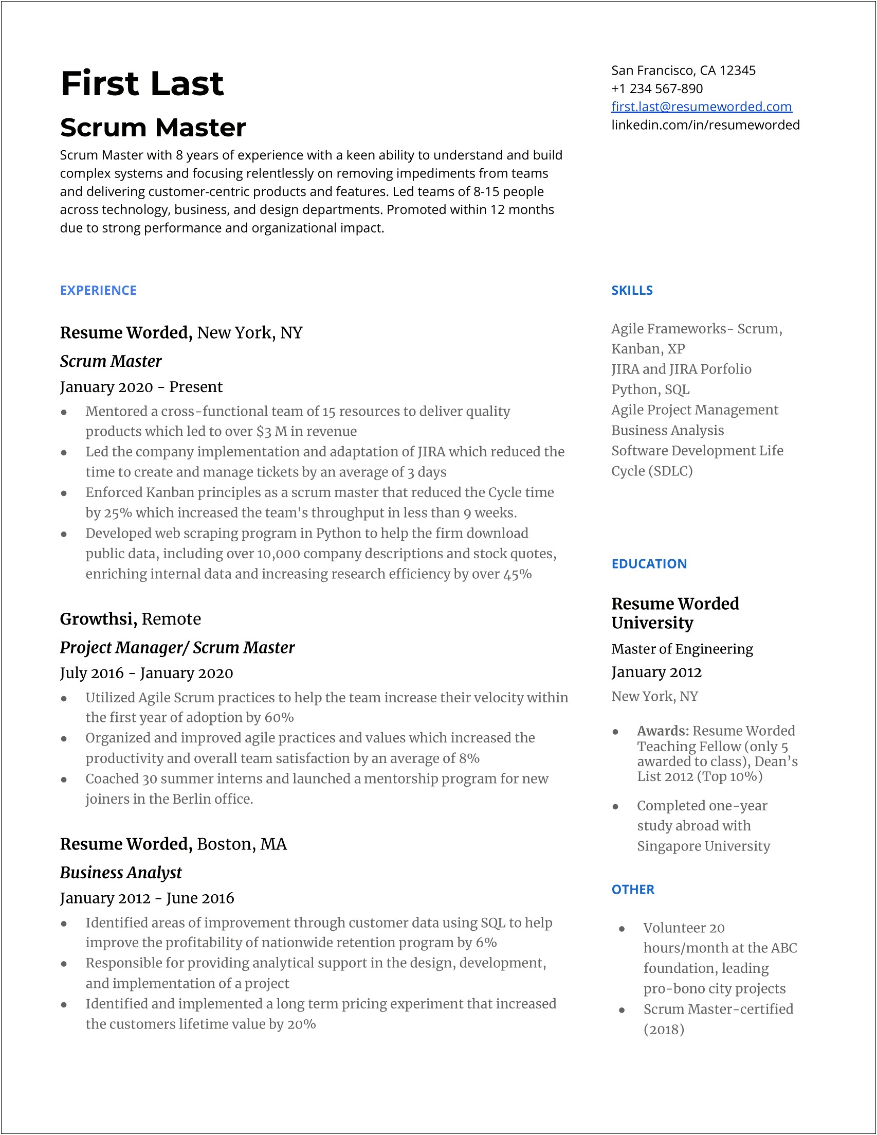 Sample Resume Awards And Achievements
