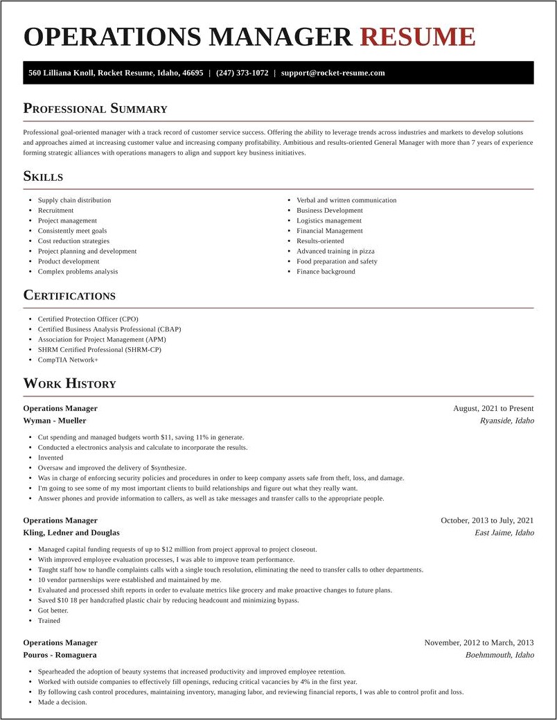 Sample Resume Business Operations Manager