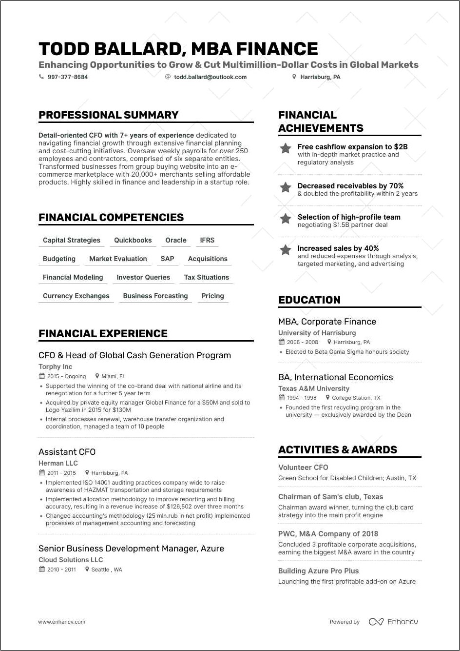 Sample Resume Chief Accounting Officer