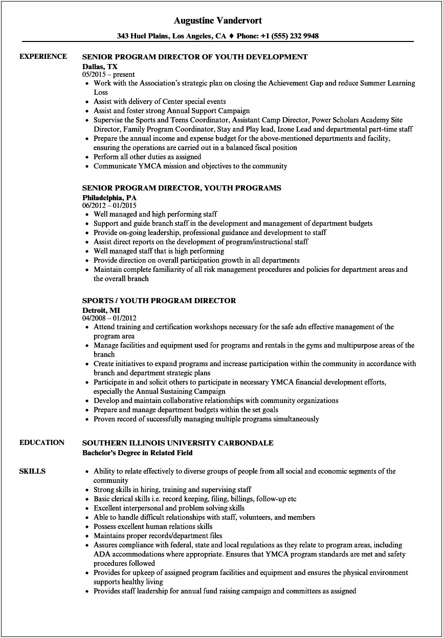 Sample Resume Children Youth And Family Ministry