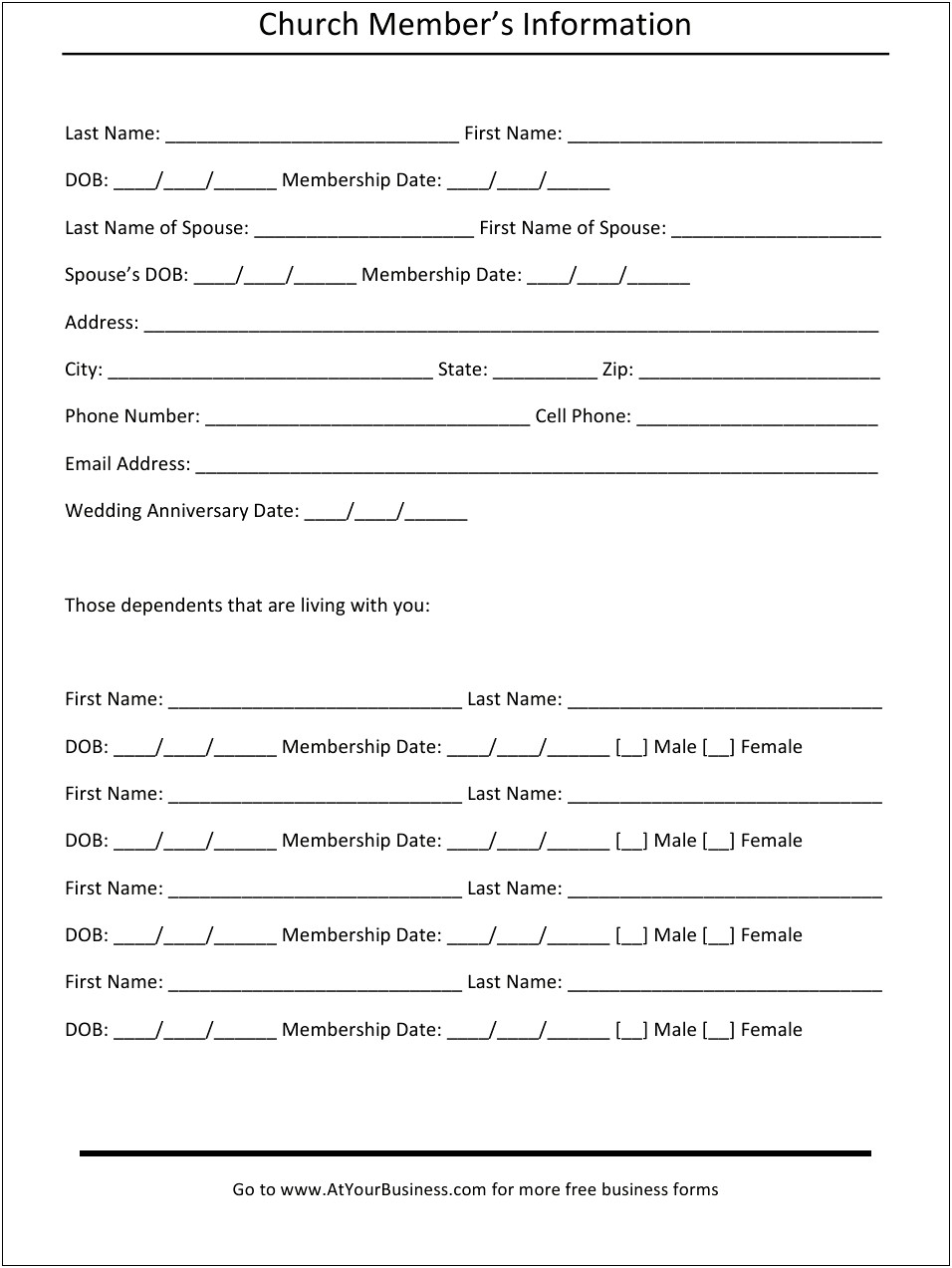 Sample Resume Church Membership Form Template