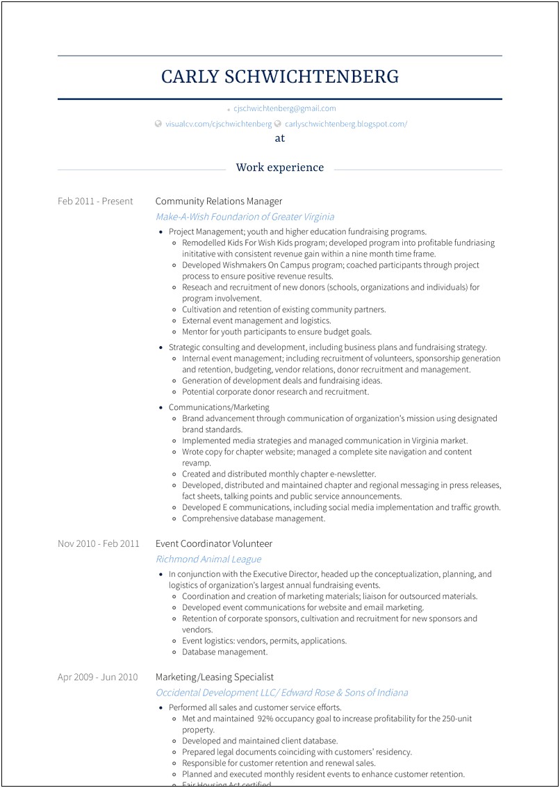 Sample Resume Client Reations Manager
