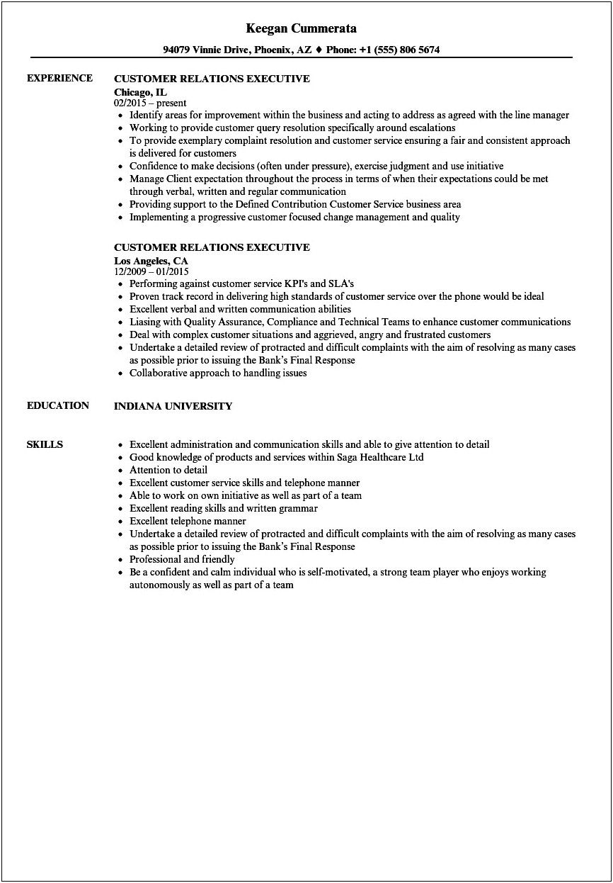 Sample Resume Client Relations Specialist