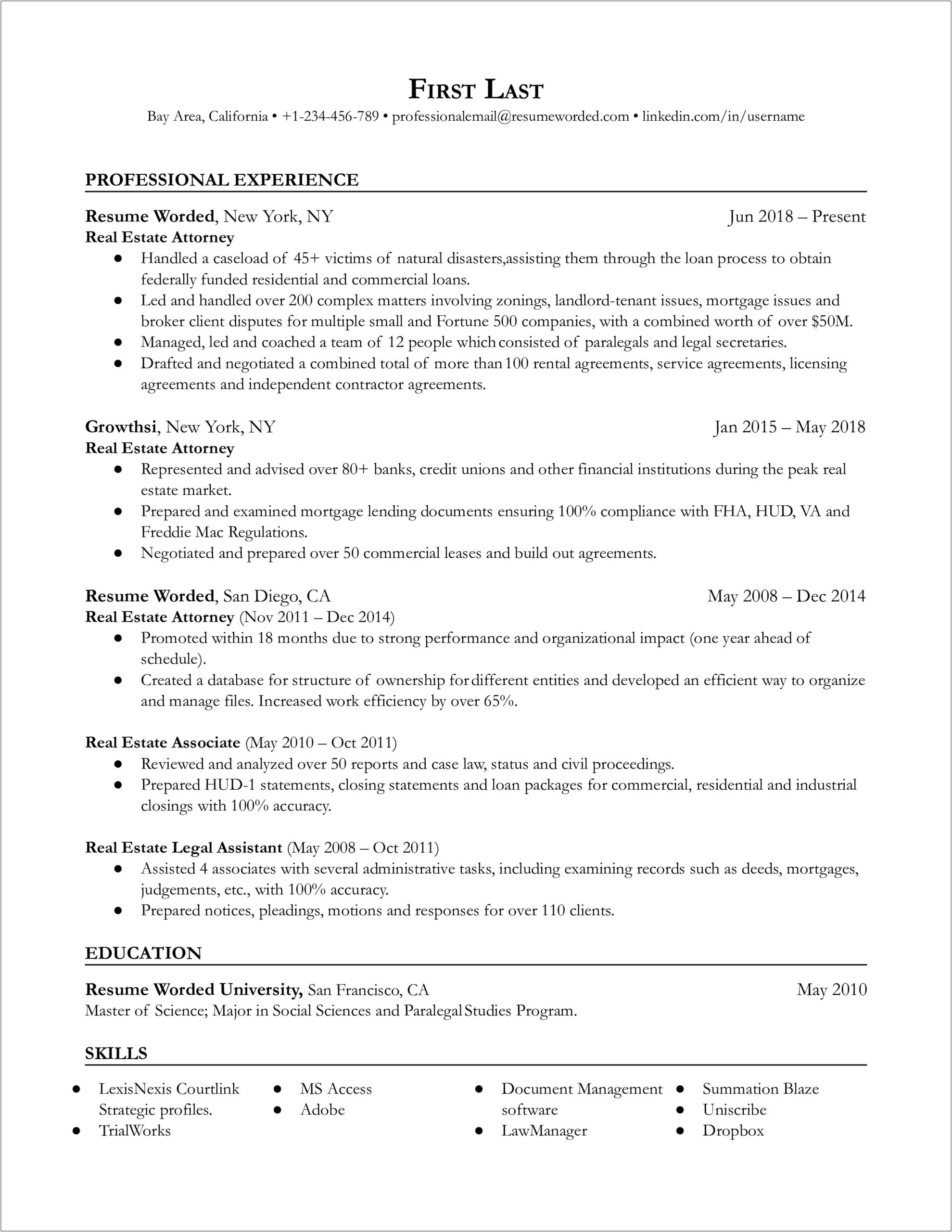 Sample Resume Commercial Real Estate Attorney