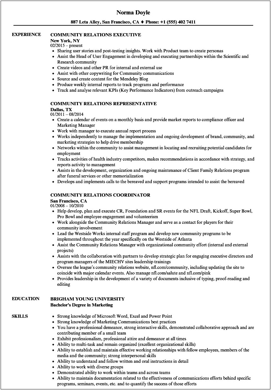 Sample Resume Community Outreach Specialist