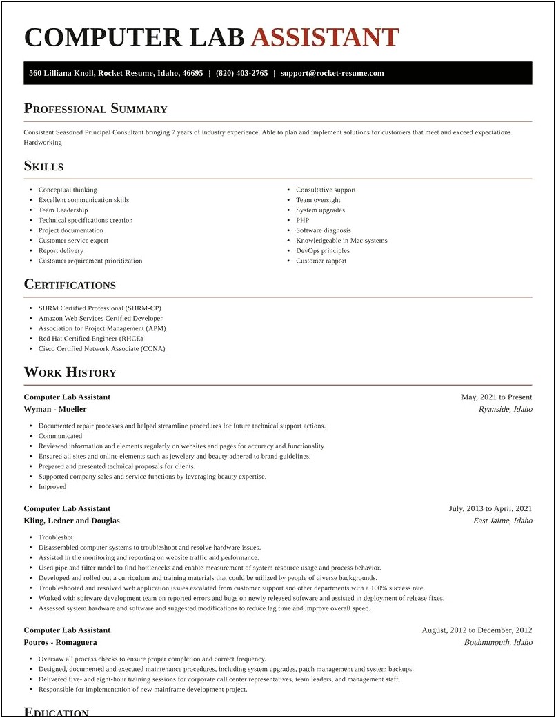 Sample Resume Computer Lab Technician