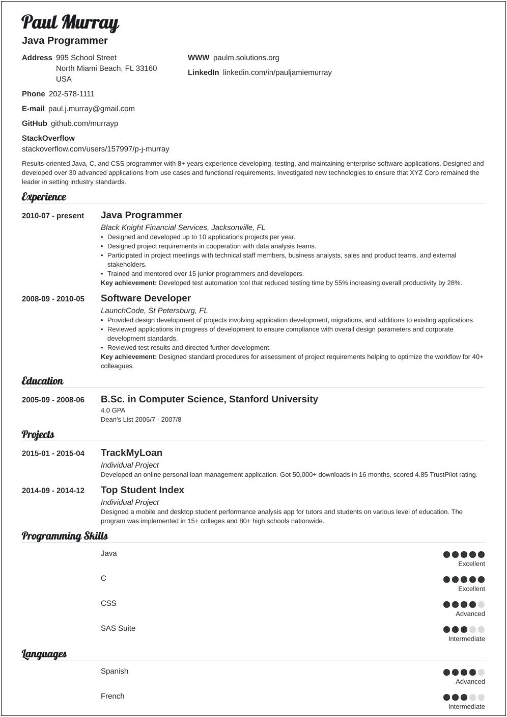 Sample Resume Computer Programmer No Experience