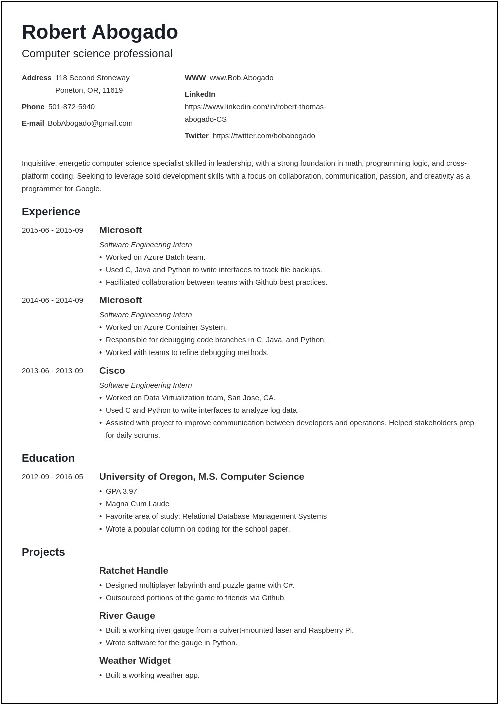 Sample Resume Computer Science Engineering Lecturer