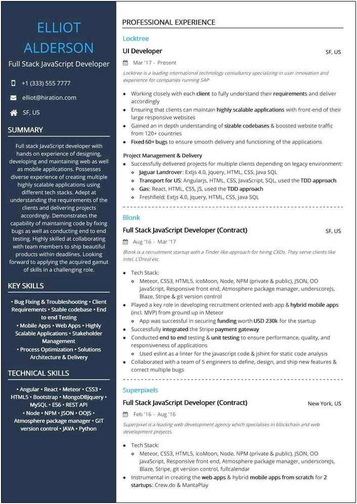 Sample Resume Contract Developing Software
