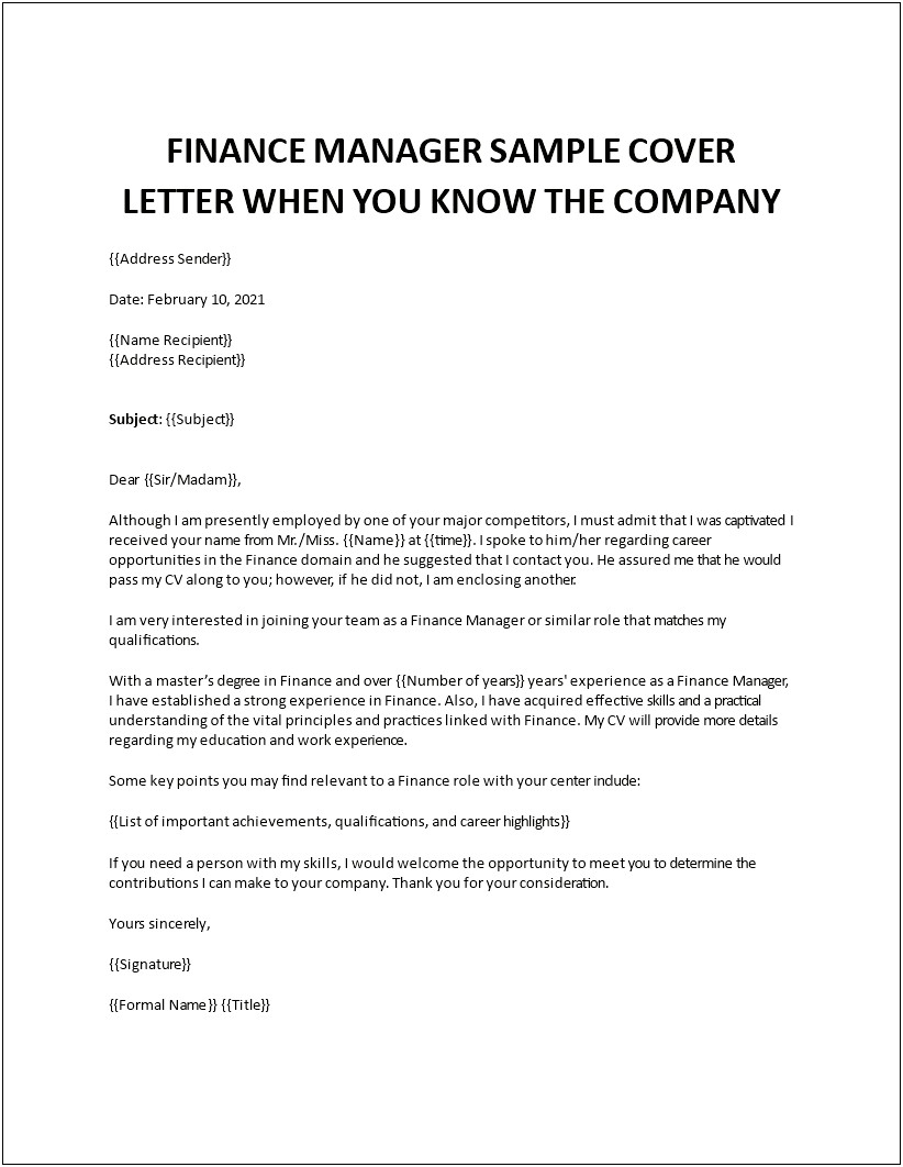 Sample Resume Cover Letter Finance Internship