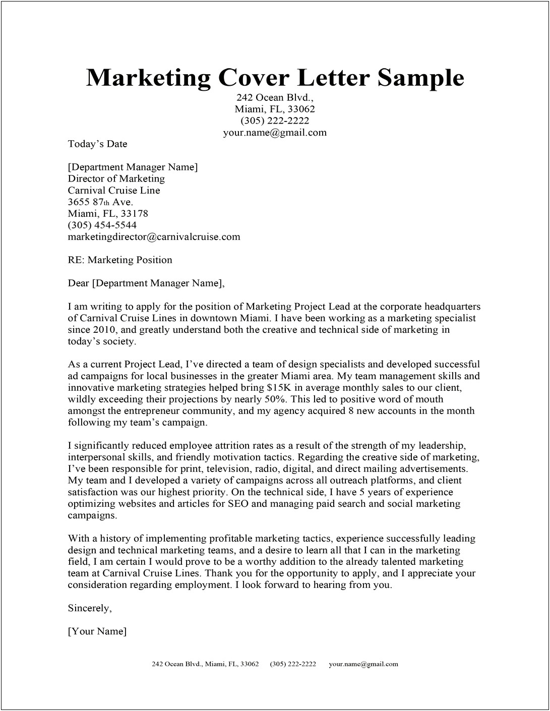Sample Resume Cover Letter For Sales Job