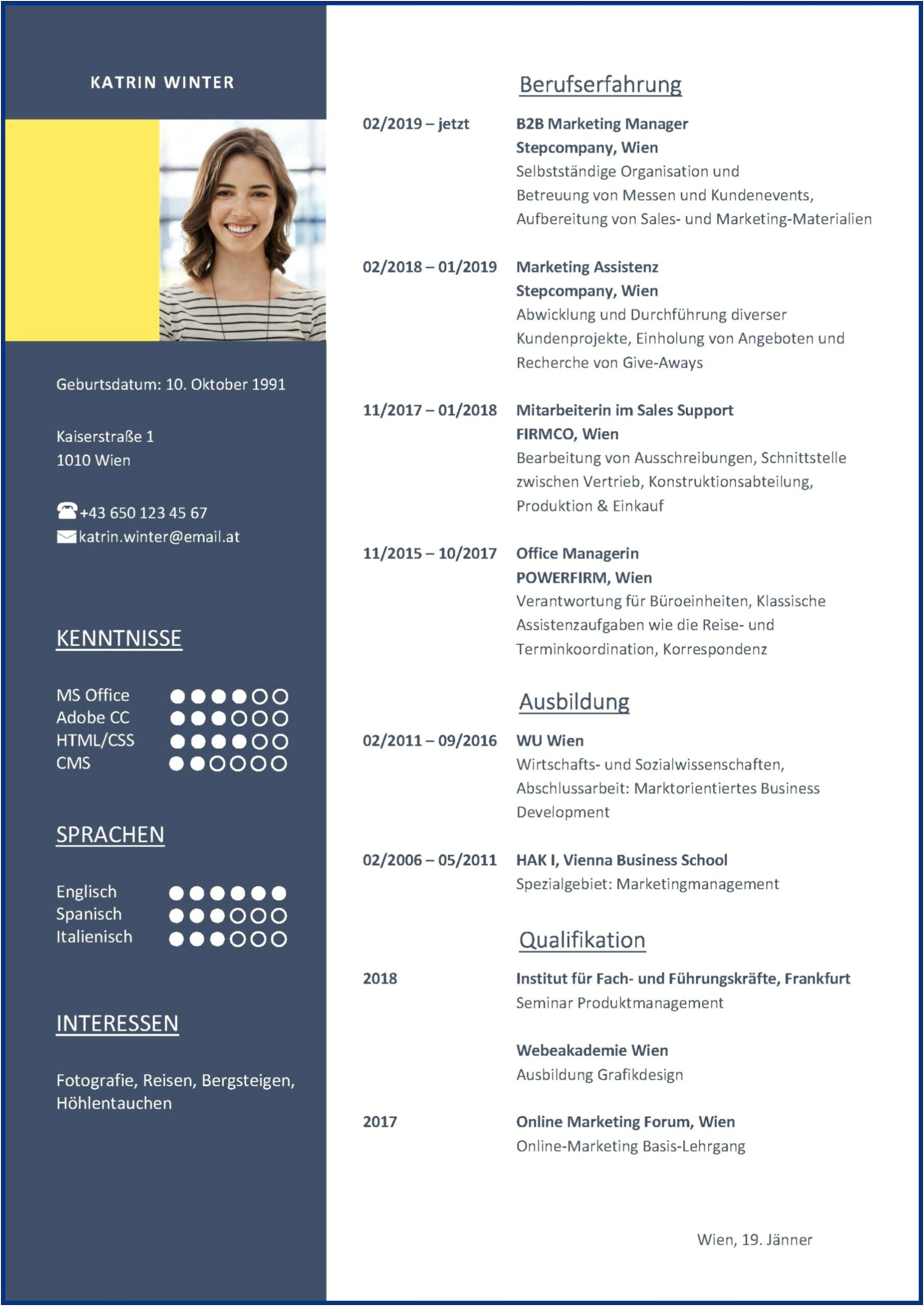 Sample Resume Curriculum Vitae Auf Deutsch