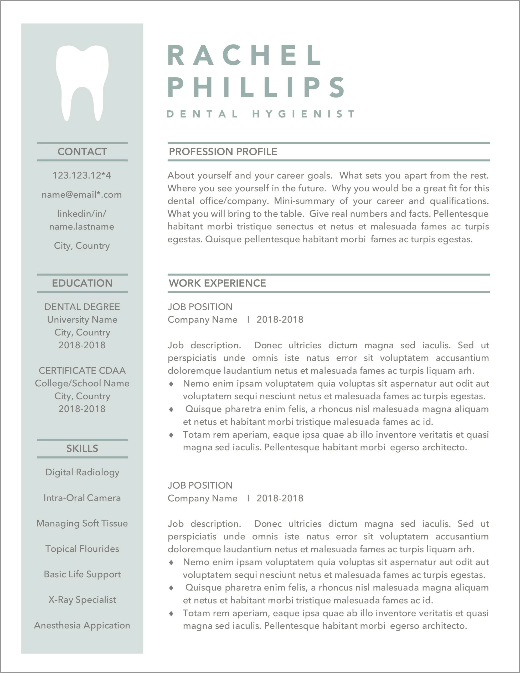 Sample Resume Dental Certificate Format