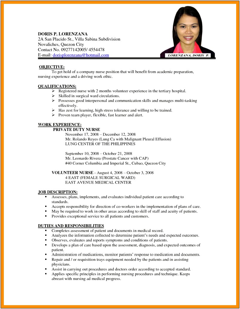 Sample Resume Descriptions Of Job