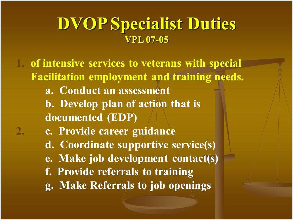 Sample Resume Disabled Veterans Outreach Program Dvop Specialist